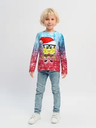 Детский лонгслив / Новогодний Спанч Боб