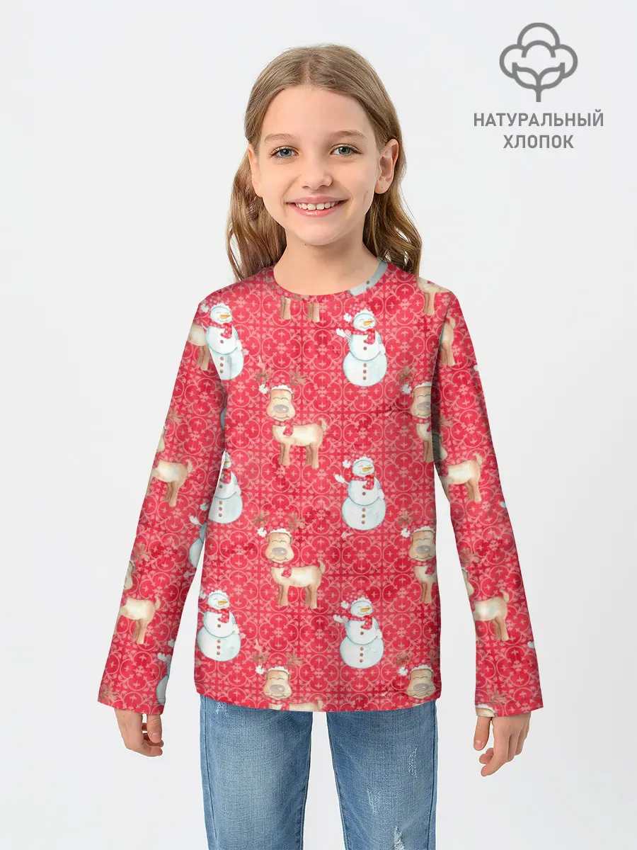 Детский лонгслив / Снеговики и олени