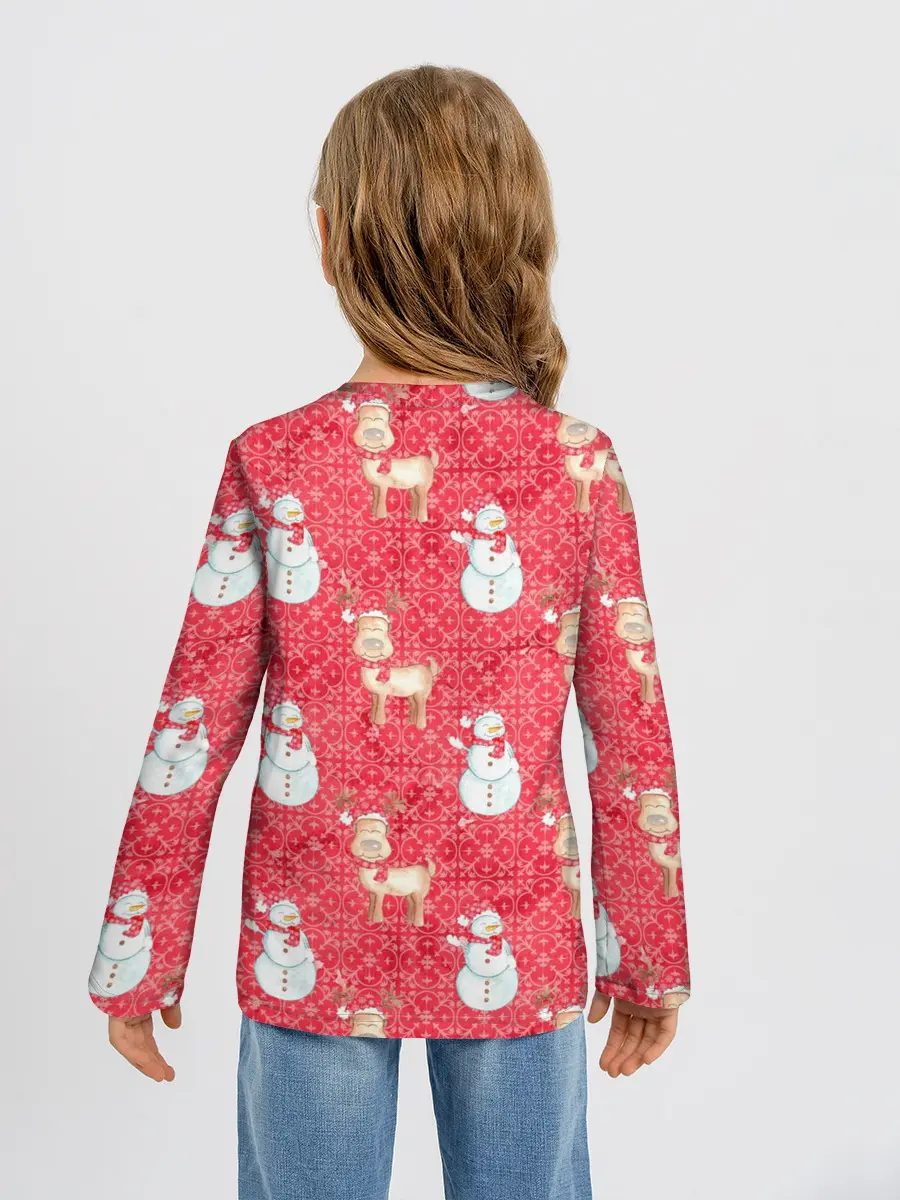 Детский лонгслив / Снеговики и олени