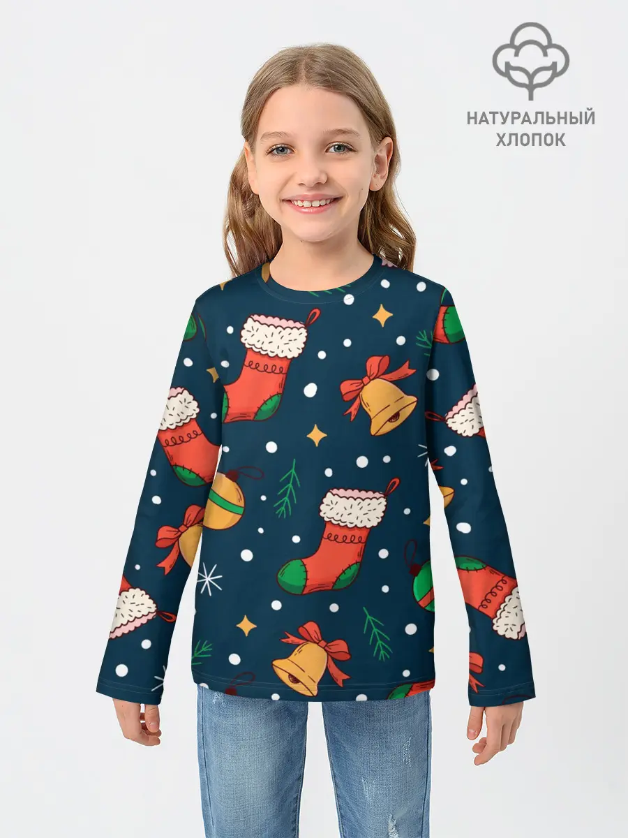 Детский лонгслив / Новогодний, рождественский узор