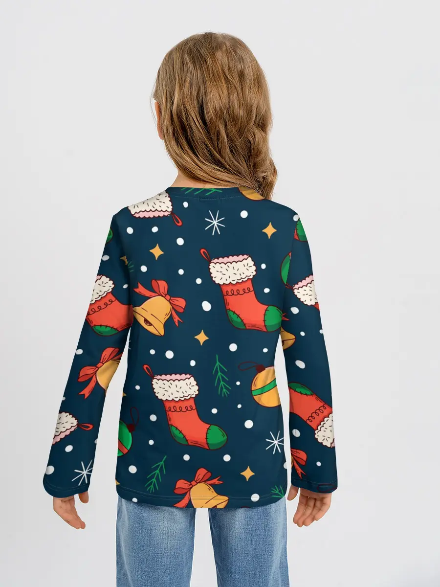 Детский лонгслив / Новогодний, рождественский узор