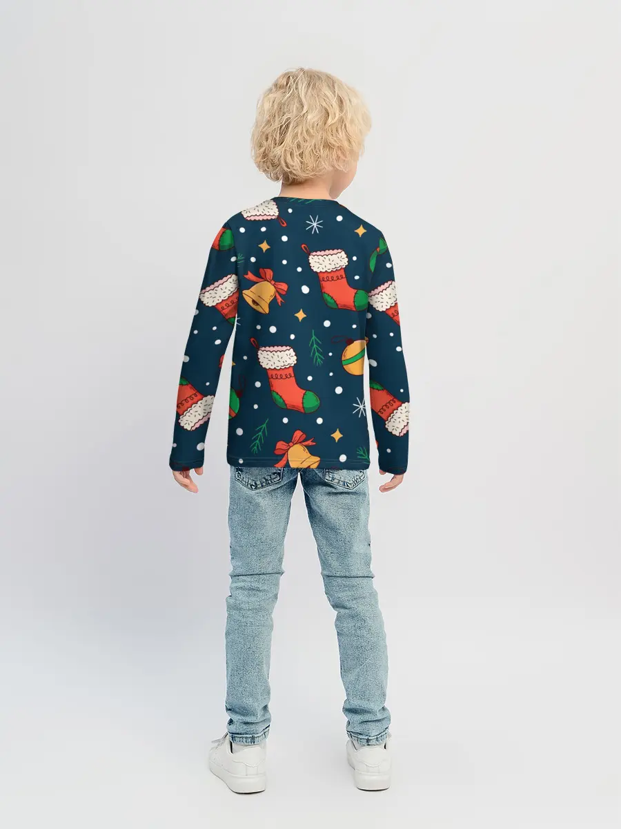 Детский лонгслив / Новогодний, рождественский узор