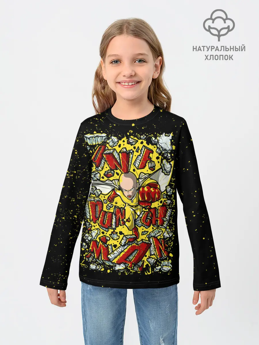 Детский лонгслив / Сайта пробивает стену One Punch-Man