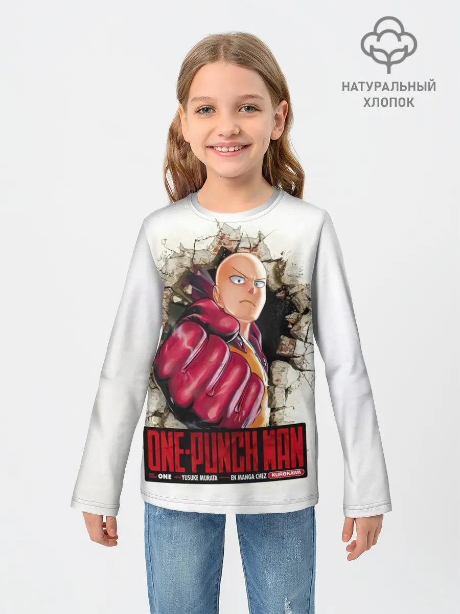 Детский лонгслив / Сайтама пробивая стены One Punch-Man