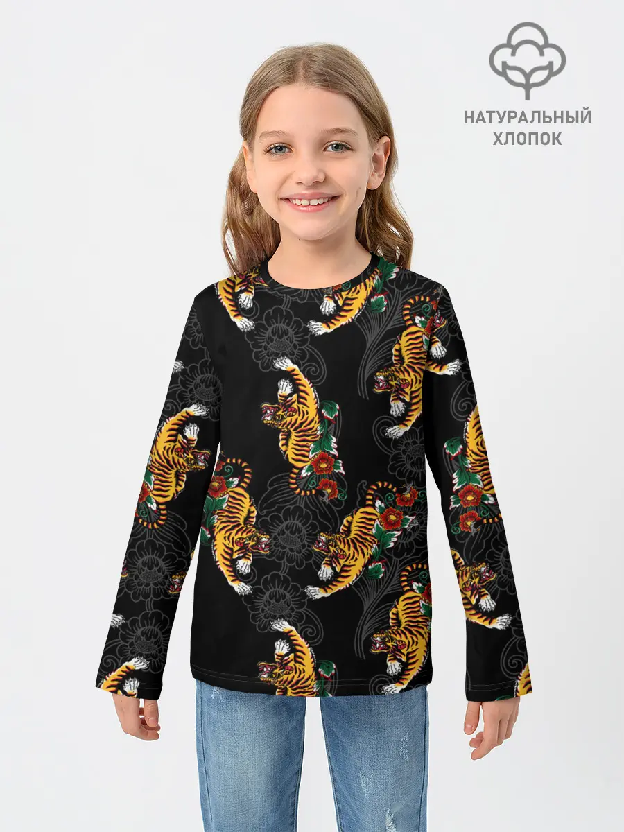 Детский лонгслив / Японский стиль - тигры