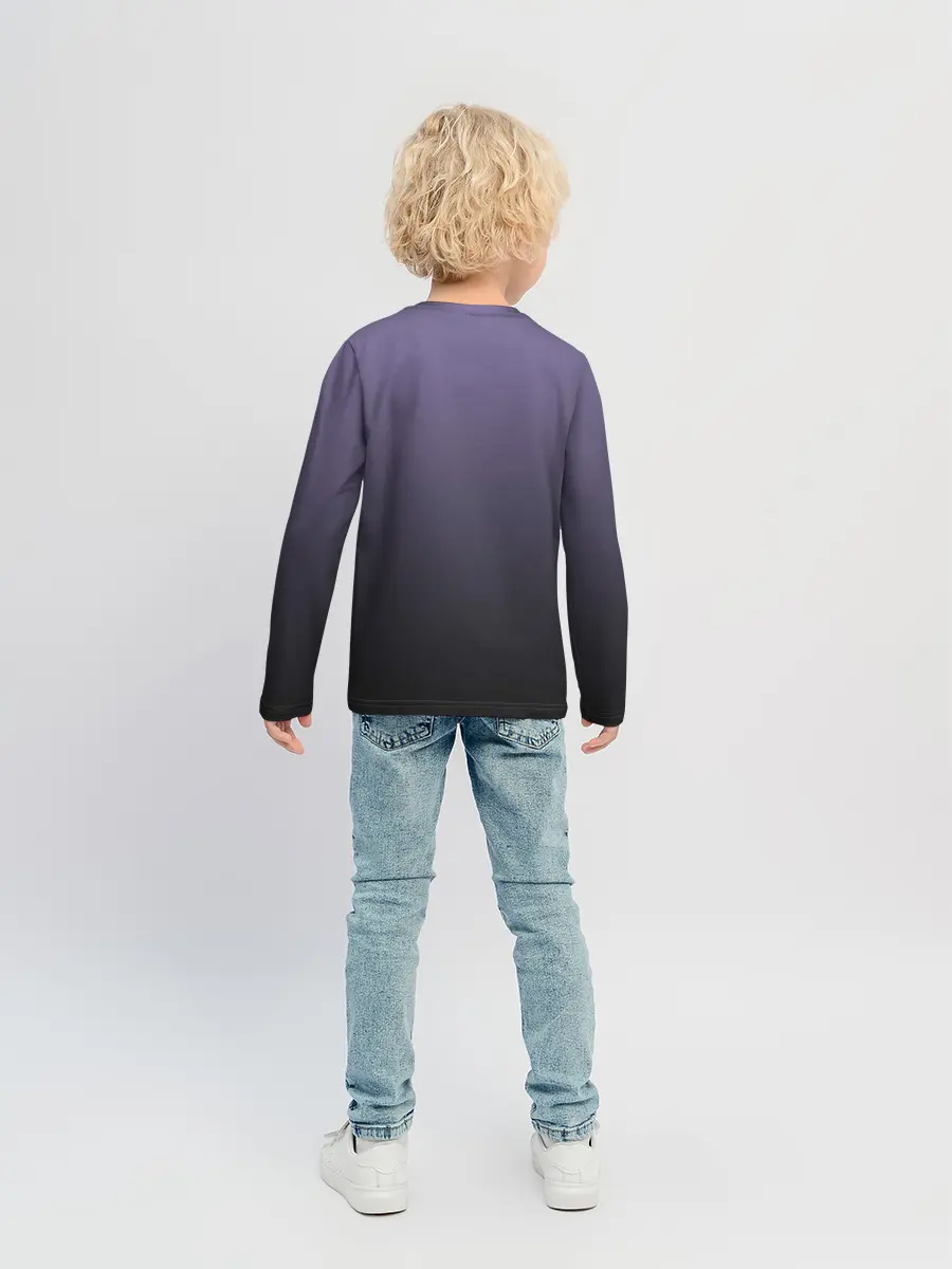 Детский лонгслив / черный кот на фиолетовом