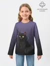 Детский лонгслив / черный кот на фиолетовом