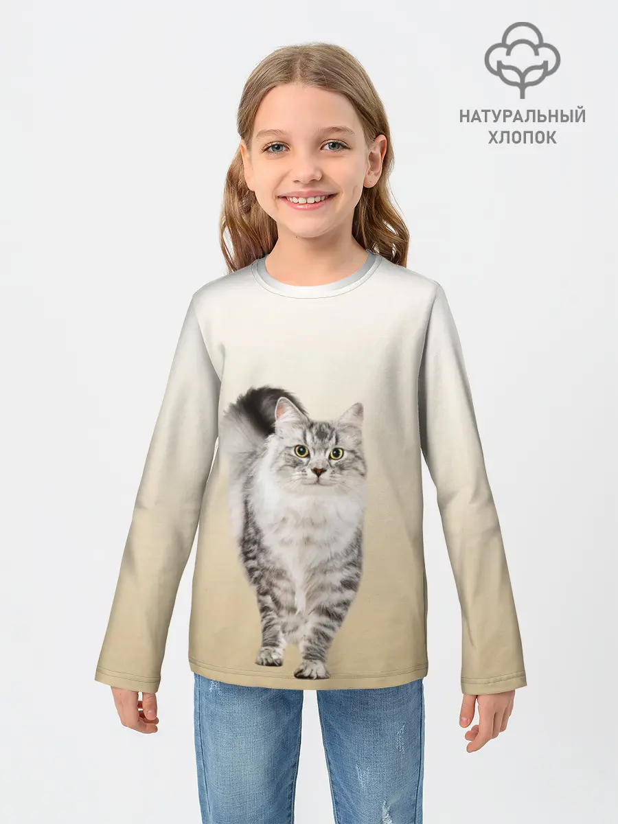 Детский лонгслив / Пушистый котик реалистичный