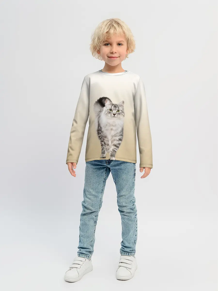 Детский лонгслив / Пушистый котик реалистичный