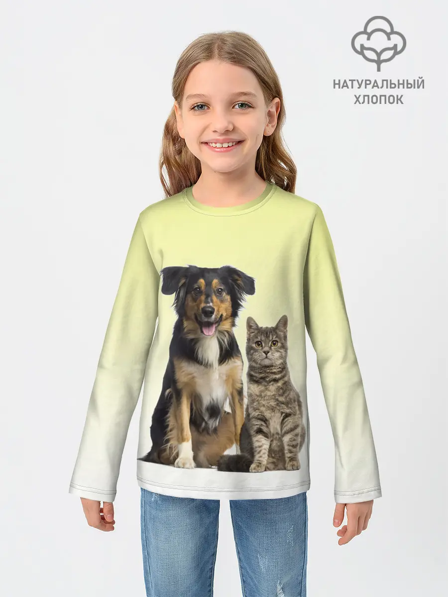 Детский лонгслив / кошка и собака друзья