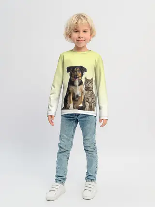 Детский лонгслив / кошка и собака друзья