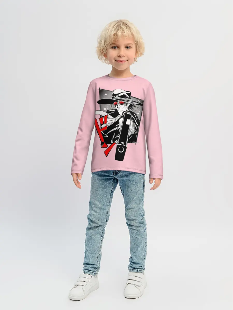 Детский лонгслив / Алукард на розовом фоне