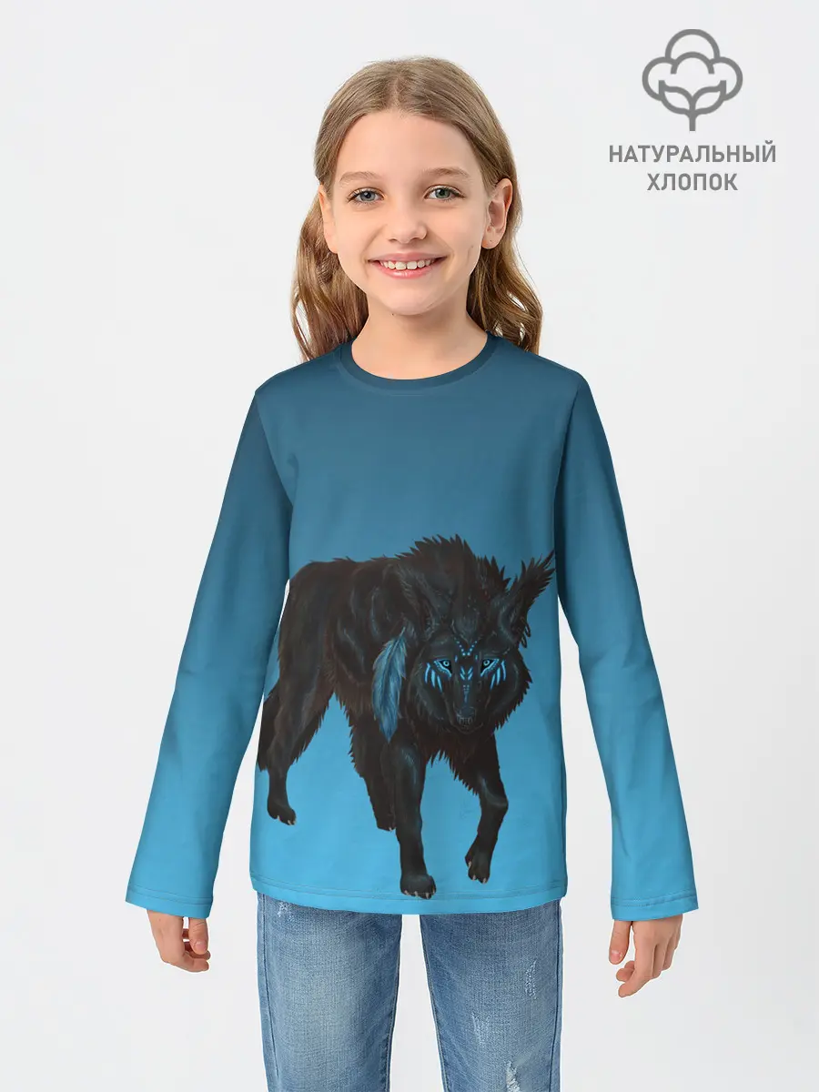 Детский лонгслив / черный дух волка