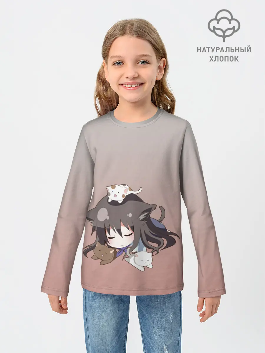 Детский лонгслив / малышка спит ушки котики