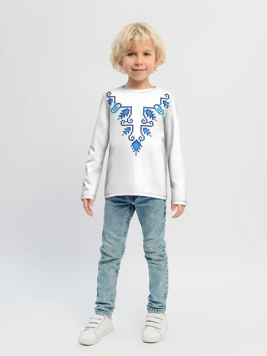 Детский лонгслив / Славянский узор сине-голубой