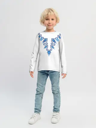 Детский лонгслив / Славянский узор сине-голубой
