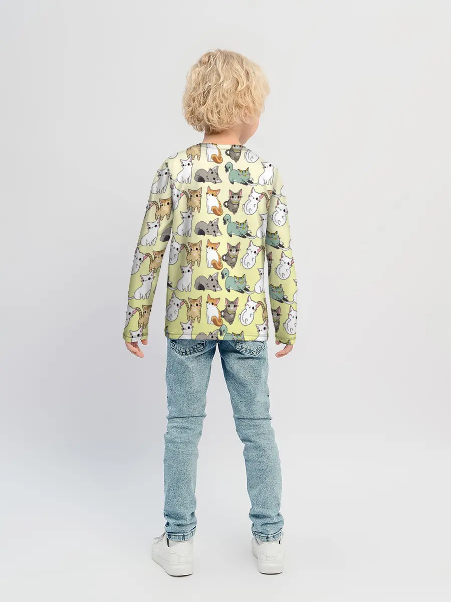 Детский лонгслив / мультяшные котики на желтом мя