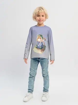 Детский лонгслив / мальчик кот в коробке уши мяу