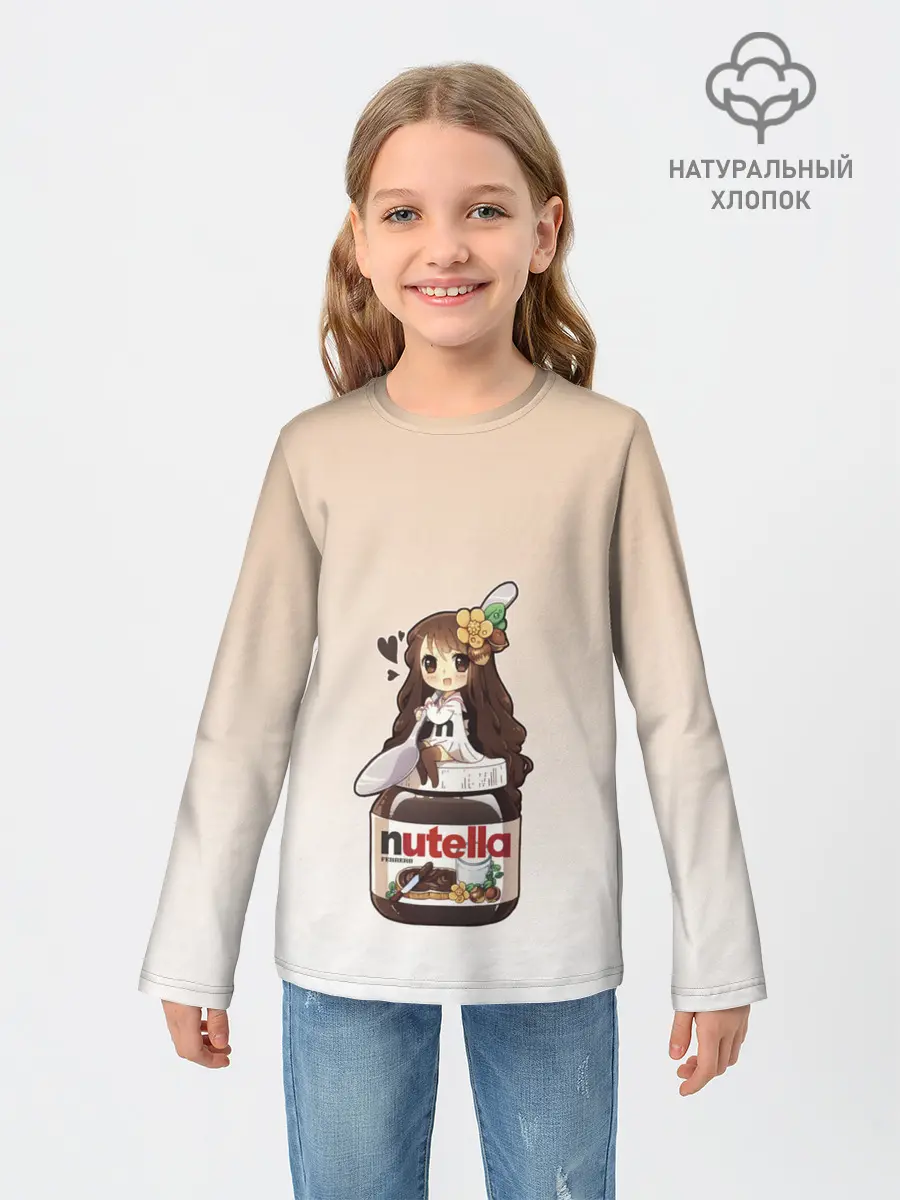 Детский лонгслив / анимешная девочка с нутэллой