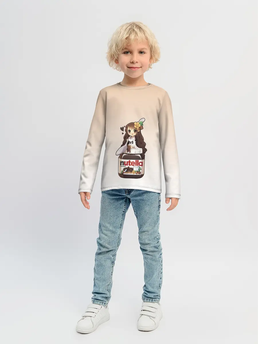 Детский лонгслив / анимешная девочка с нутэллой