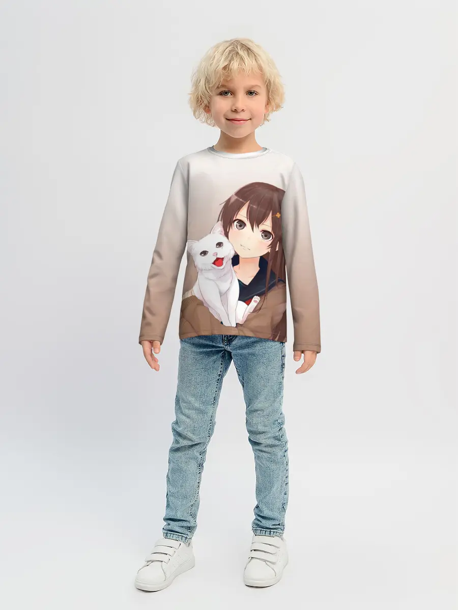Детский лонгслив / Девочка и белый кот аниме