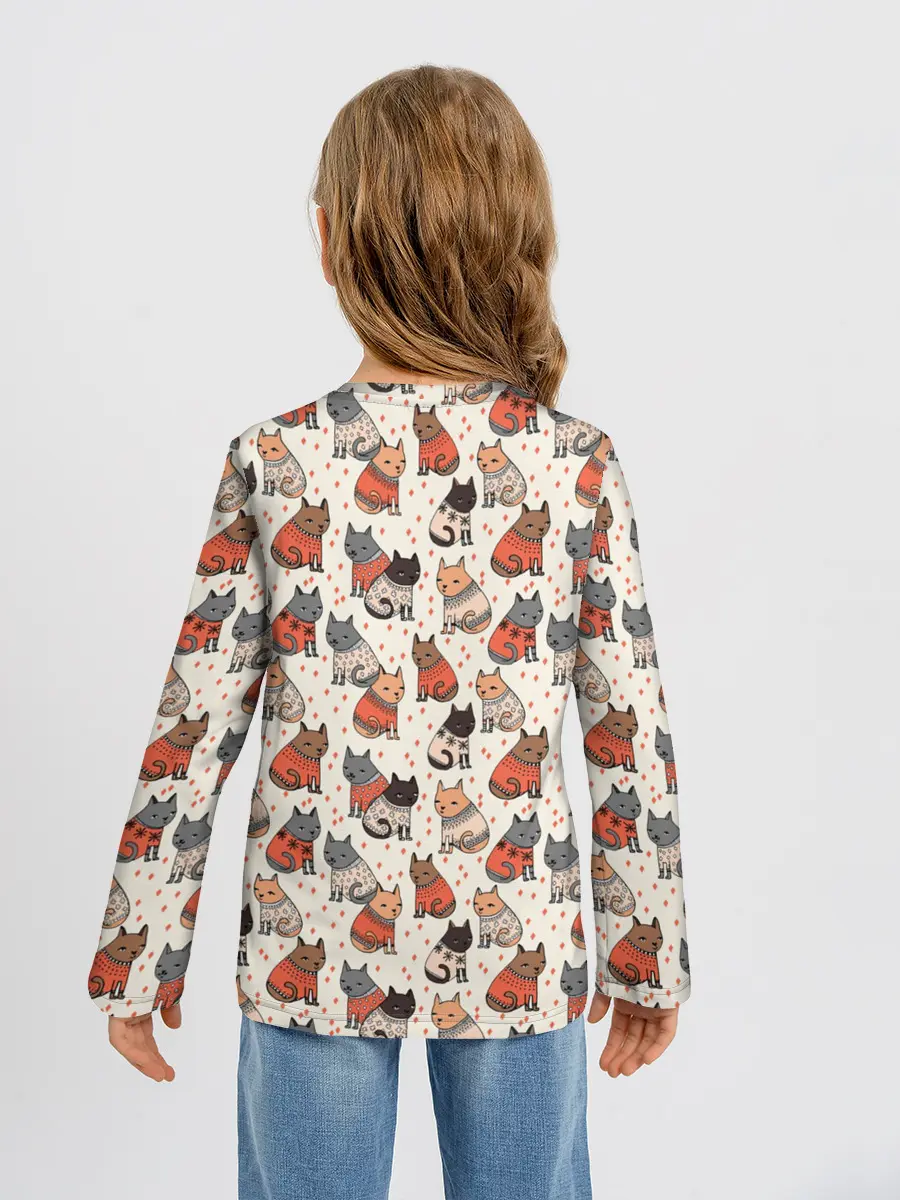 Детский лонгслив / Коты в Свитерах Паттерн