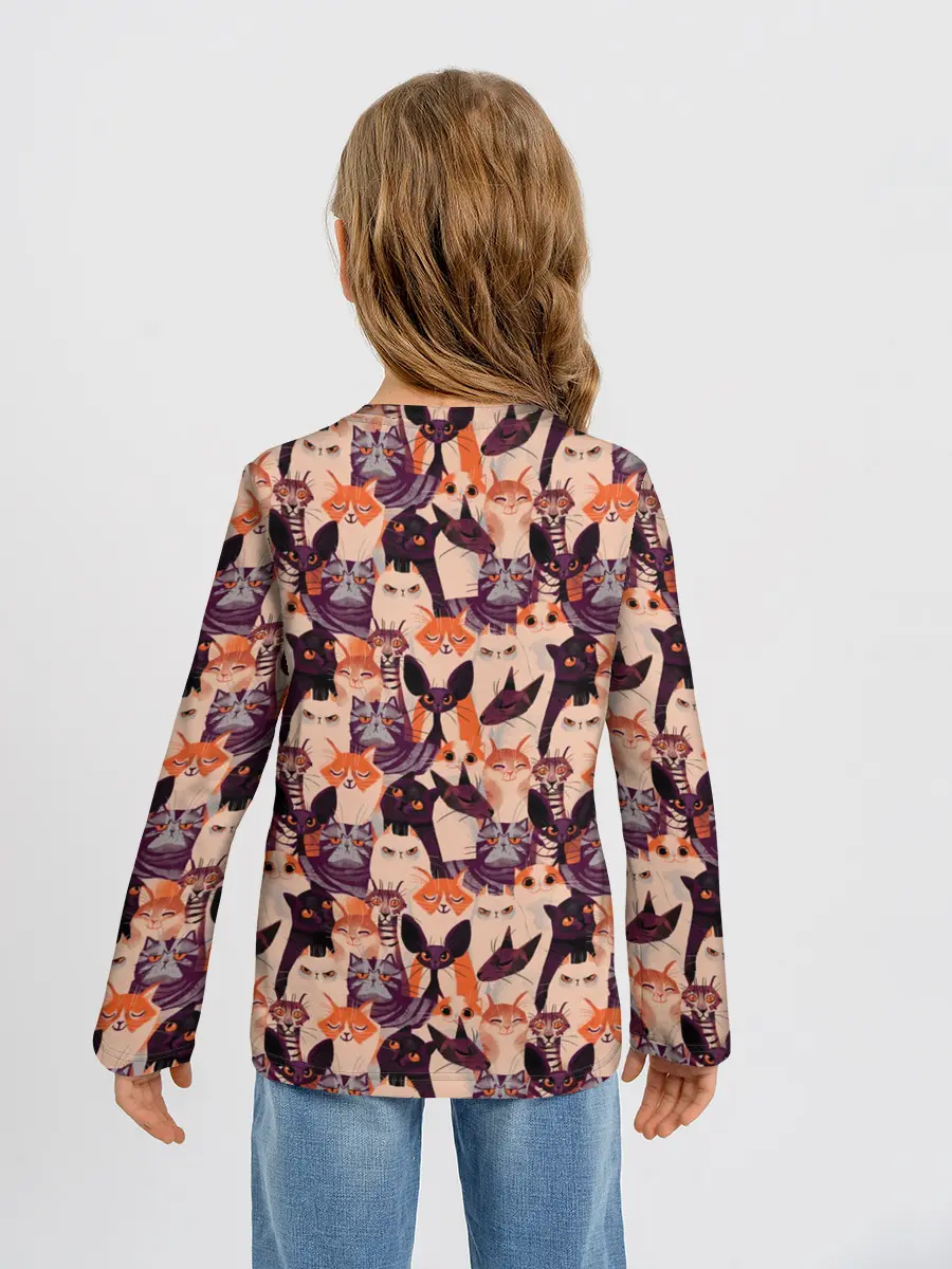 Детский лонгслив / Мемные Коты Паттерн