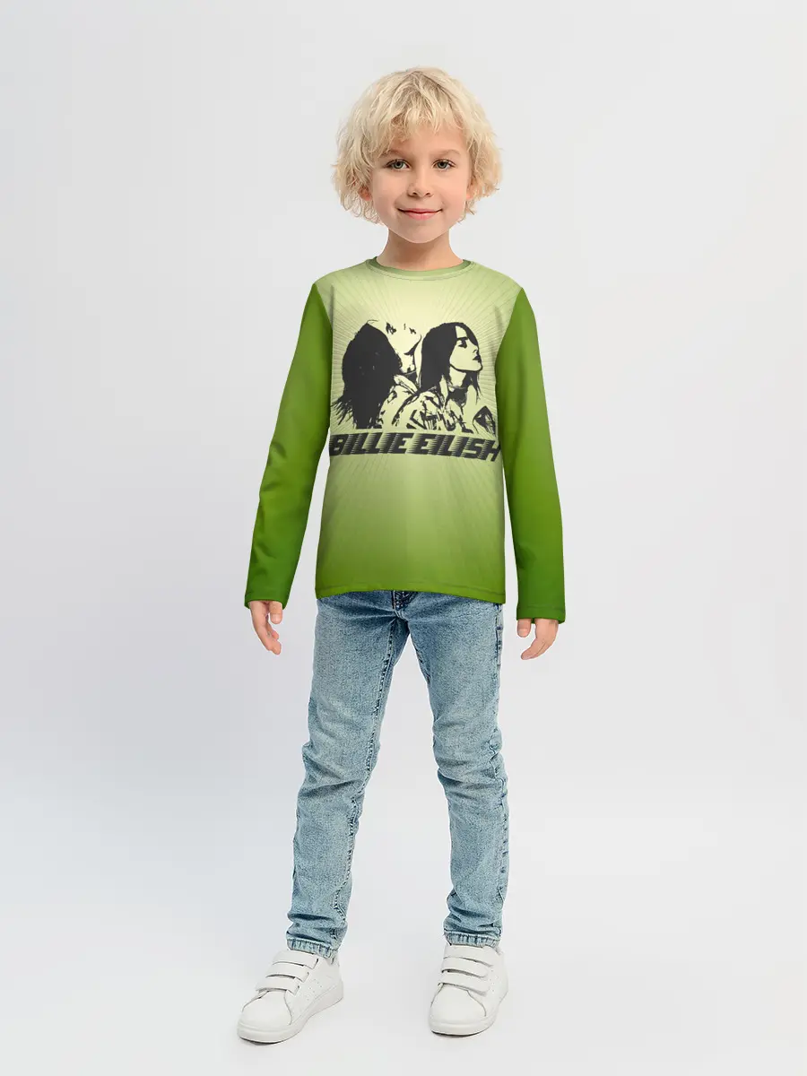 Детский лонгслив / Билли Айлиш на зеленом фоне