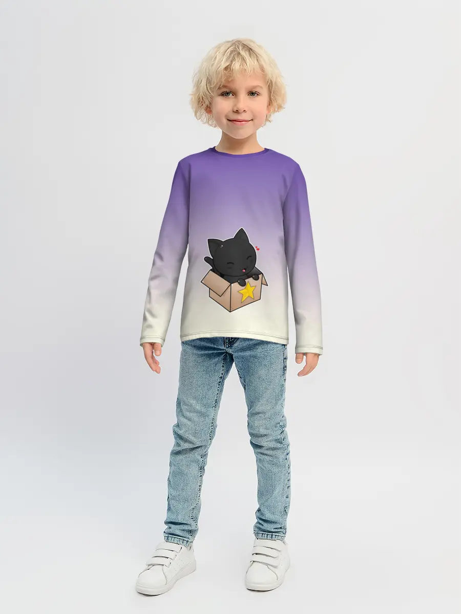 Детский лонгслив / черный котенок в коробке