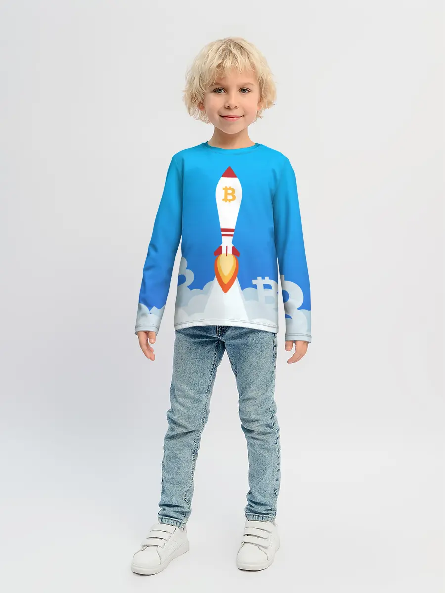 Детский лонгслив / БИТКОИН В КОСМОС