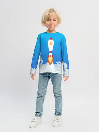 Детский лонгслив / БИТКОИН В КОСМОС