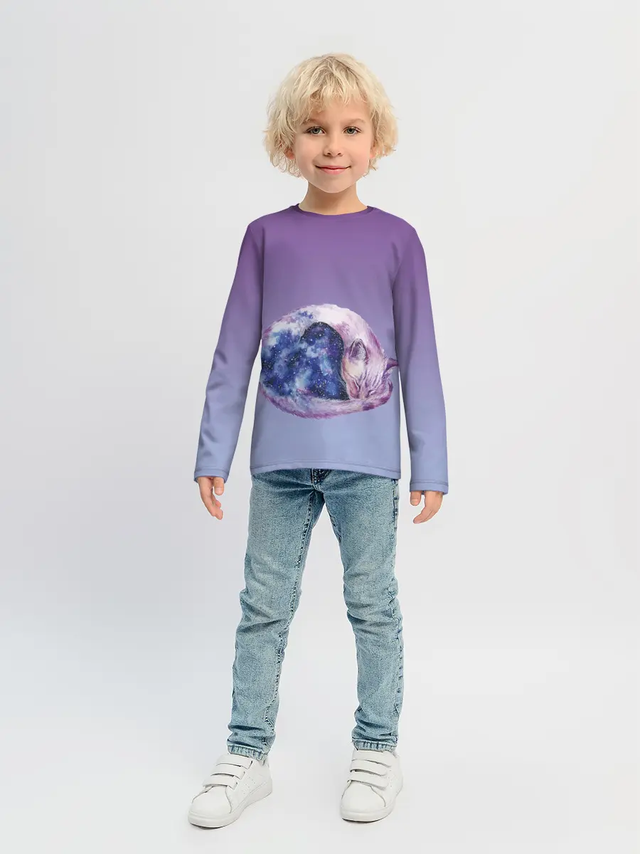 Детский лонгслив / кот звездное небо спит