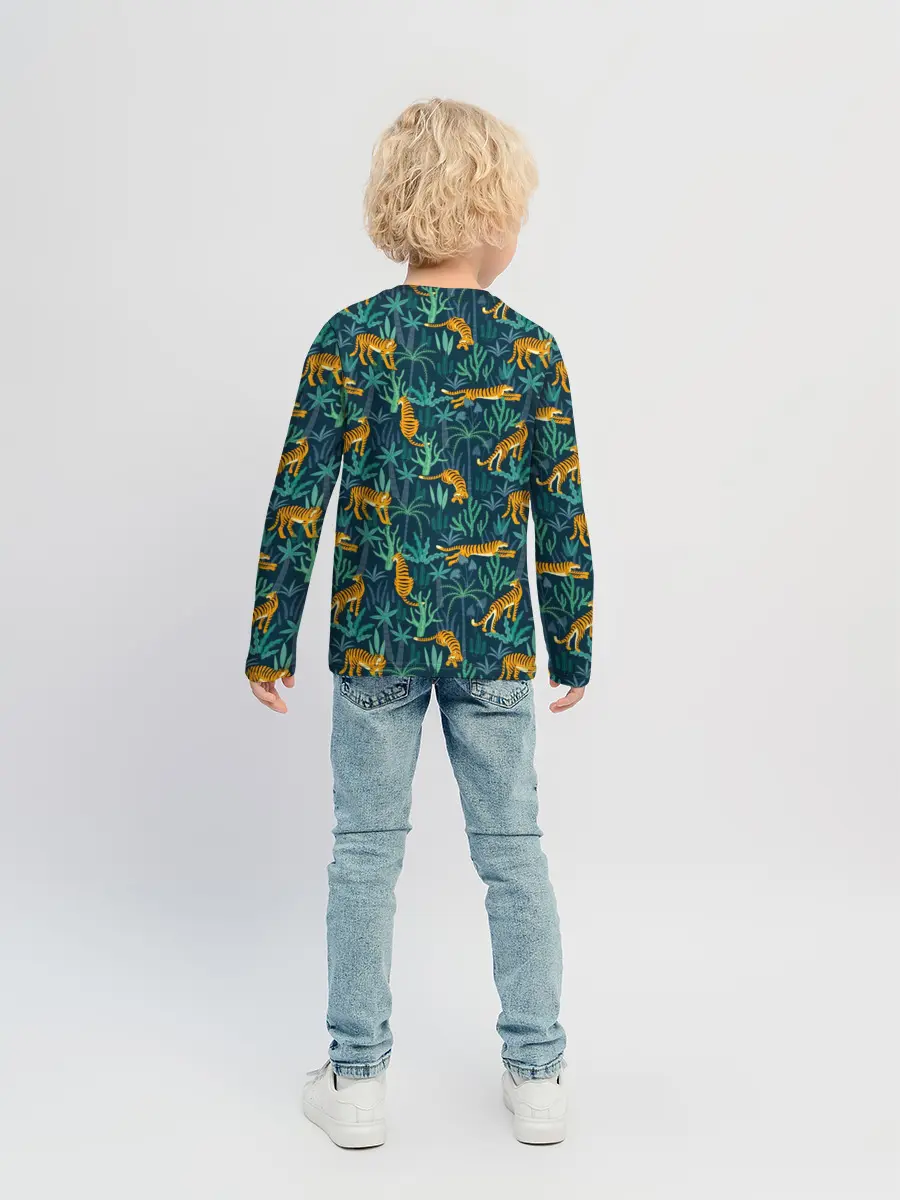 Детский лонгслив / Паттерн из Тигров и Растений