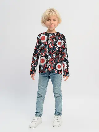 Детский лонгслив / Паттерн из Бабочек с Цветами