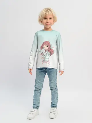 Детский лонгслив / Девочка и любимый кот арт