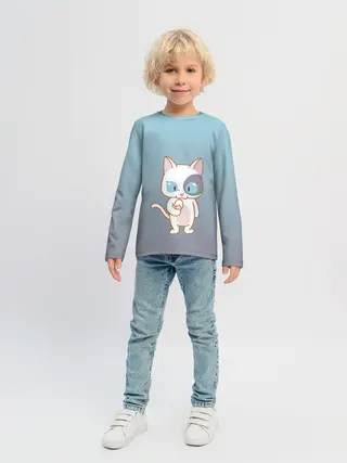 Детский лонгслив / кот с мороженкой