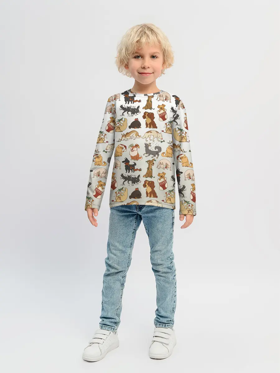 Детский лонгслив / узор песики собачки гав