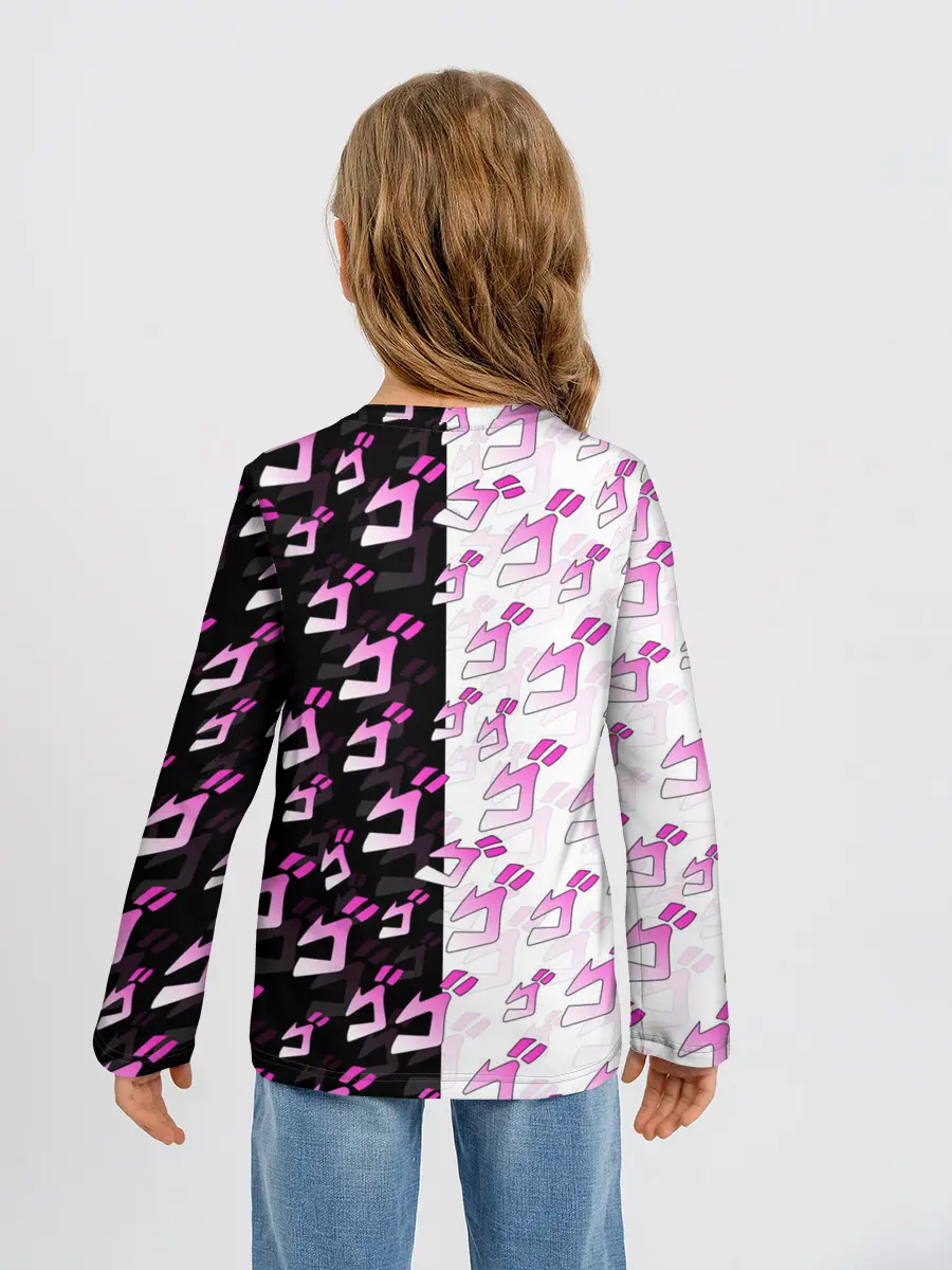 Детский лонгслив / Розовые джоджо на чернобелом