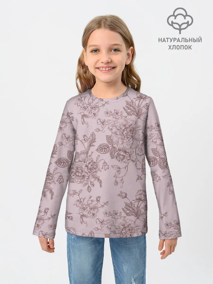 Детский лонгслив / розы с пионами