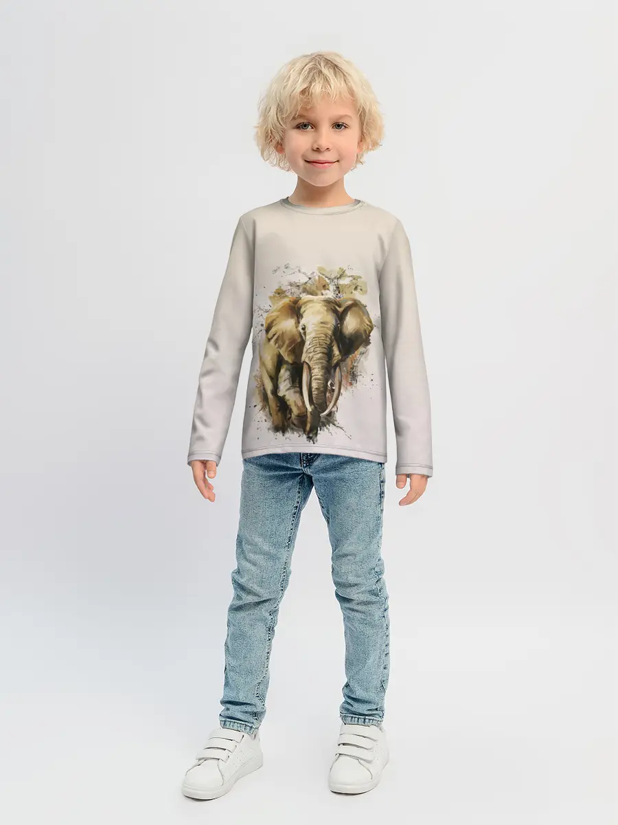 Детский лонгслив / акварельный слон брызги