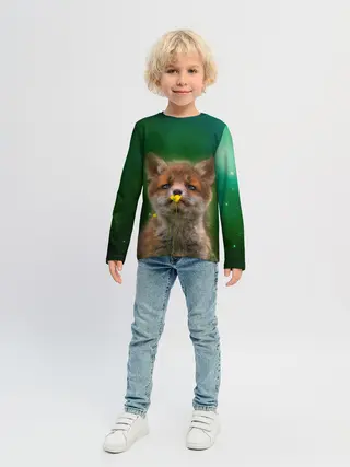 Детский лонгслив / Лисенок нюхает цветок