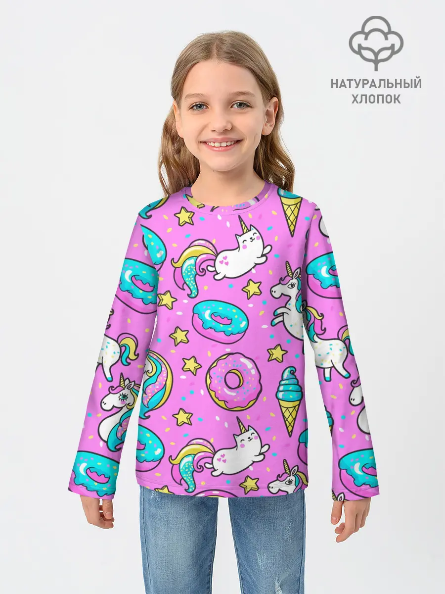 Детский лонгслив / Единороги с пончиками