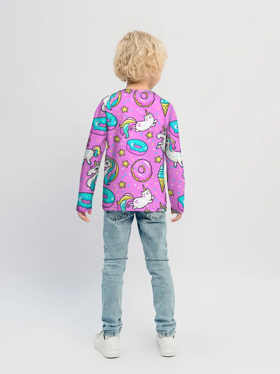 Детский лонгслив / Единороги с пончиками
