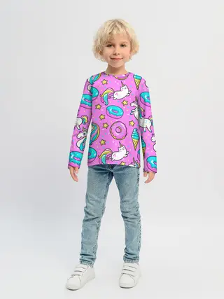 Детский лонгслив / Единороги с пончиками