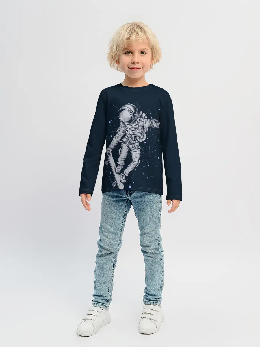 Детский лонгслив / Космический Скейтбординг