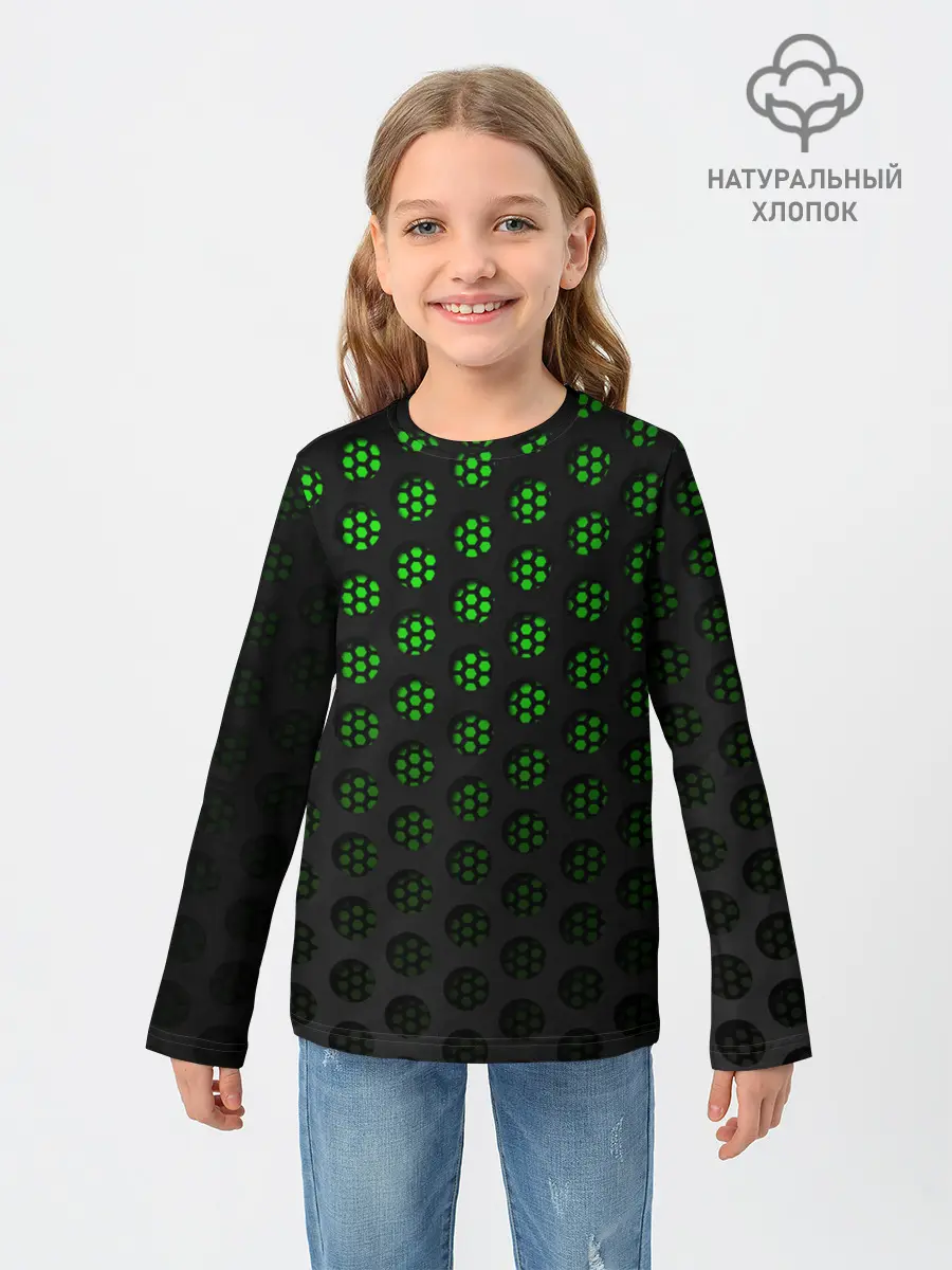 Детский лонгслив / Зелёные соты 3D