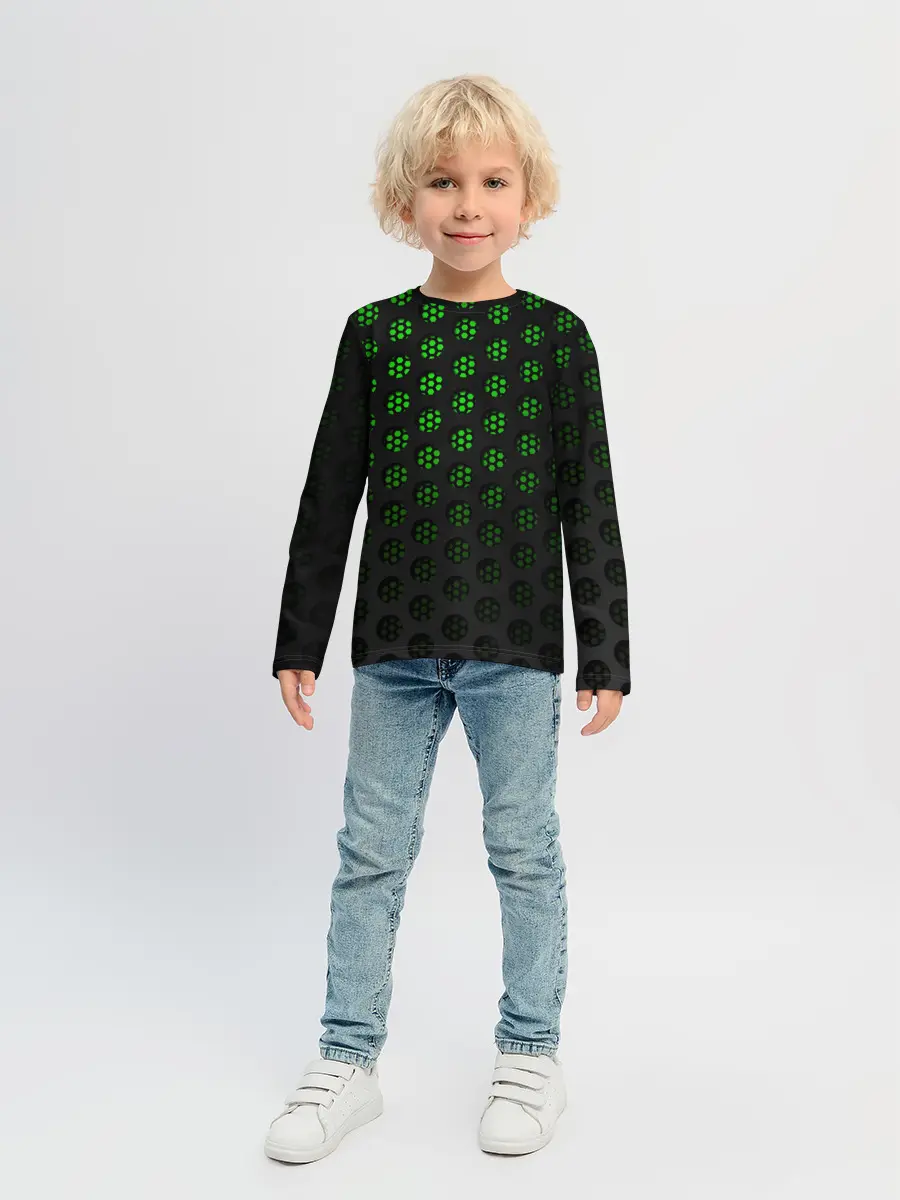 Детский лонгслив / Зелёные соты 3D