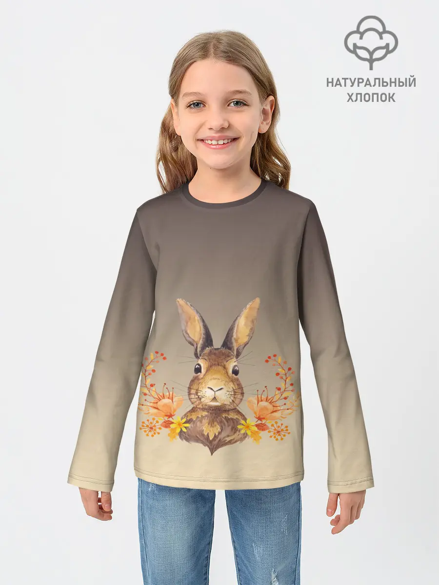 Детский лонгслив / заяц в цветочках