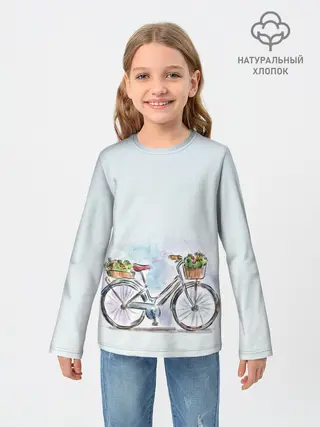 Детский лонгслив / акварельный велосипед