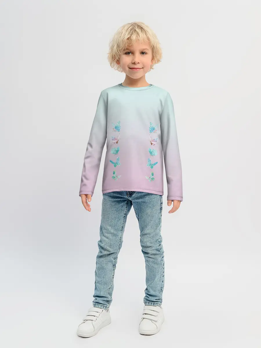 Детский лонгслив / акварельные бабочки